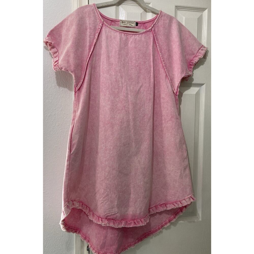 Bad Little Country Girl Pink Denim Dress Size Small Hi Low Lagenlook Artsy